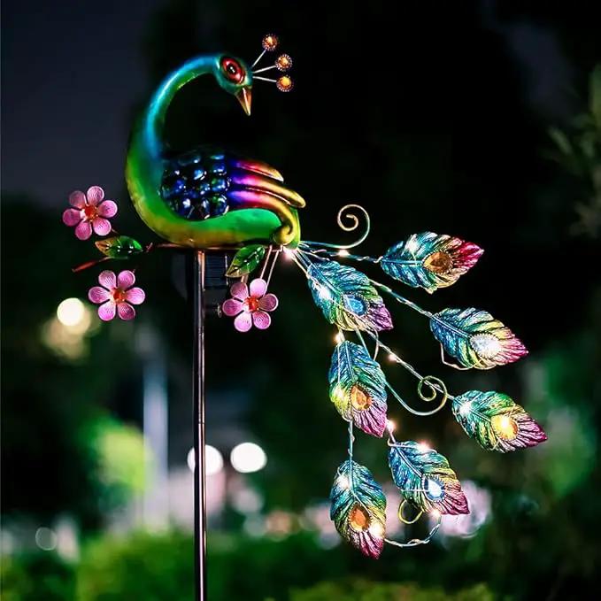 VEWOGARDEN Peacock Solar Lights Outdoor Metal Solar Garden Lights Solar Pathway Lights Outdoor Waterproof LED for Patio Lawn Yard Decorations by GreenHaven Gardens