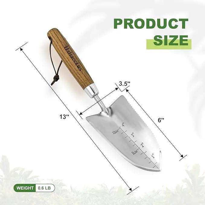 Haliaeetus Garden Trowel with Serrated Edge, 4'' Depth Marks Planting Shovel, V-Shaped Sharp Edge Garden Shovel, Stainless Steel Hand Shovel with Comfortable Wood Handle for Planting and Weeding by GreenHaven Gardens
