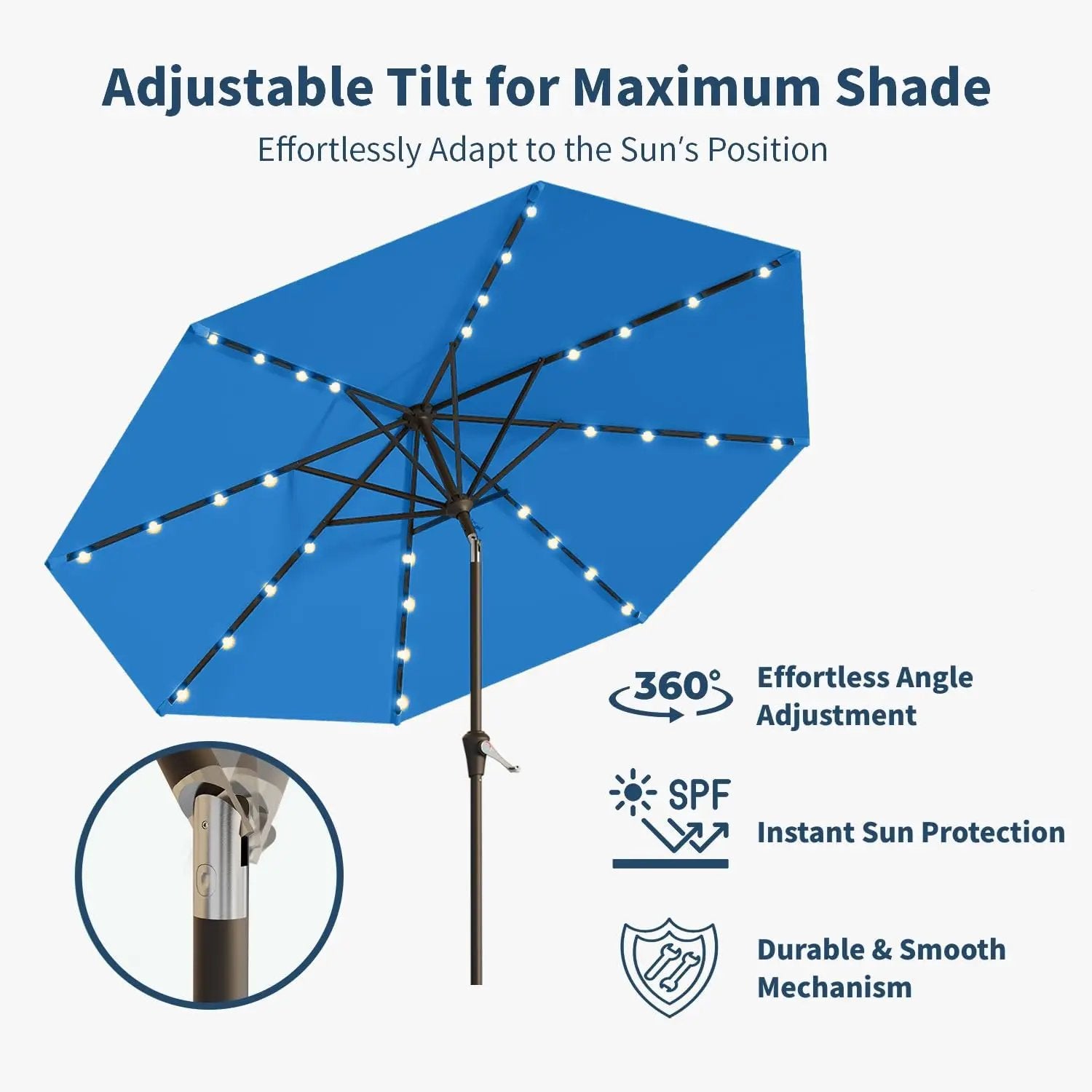 10FT Solar Umbrella 32 LED Lighted Patio Umbrella Table Market Umbrella w/Tilt and Crank, UV-Resistant Outdoor Umbrella for Pool, Garden, Deck, Royal Blue by GreenHaven Gardens