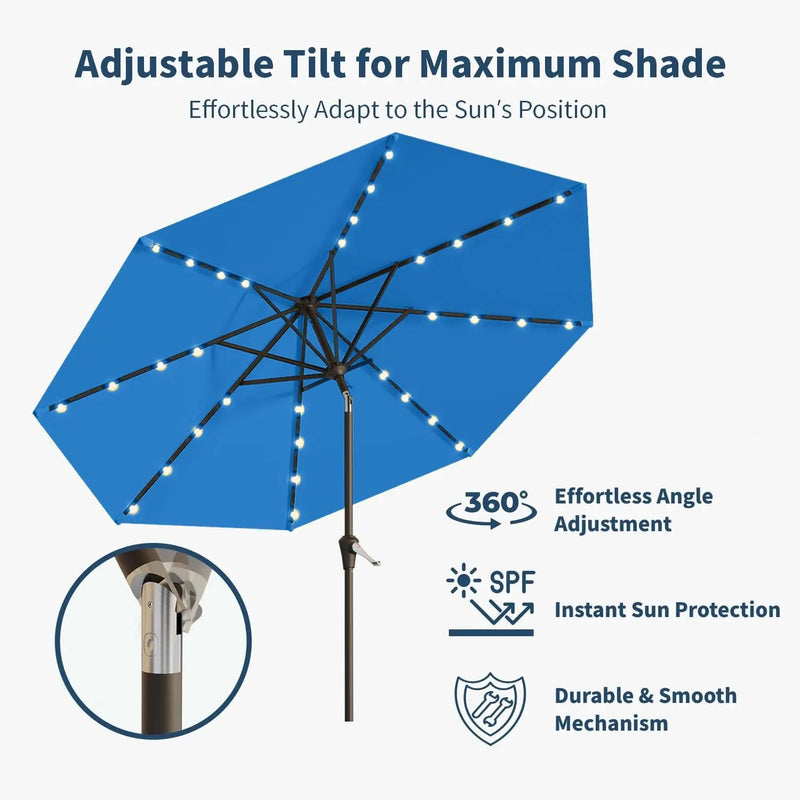 10FT Solar Umbrella 32 LED Lighted Patio Umbrella Table Market Umbrella w/Tilt and Crank, UV-Resistant Outdoor Umbrella for Pool, Garden, Deck, Royal Blue by GreenHaven Gardens