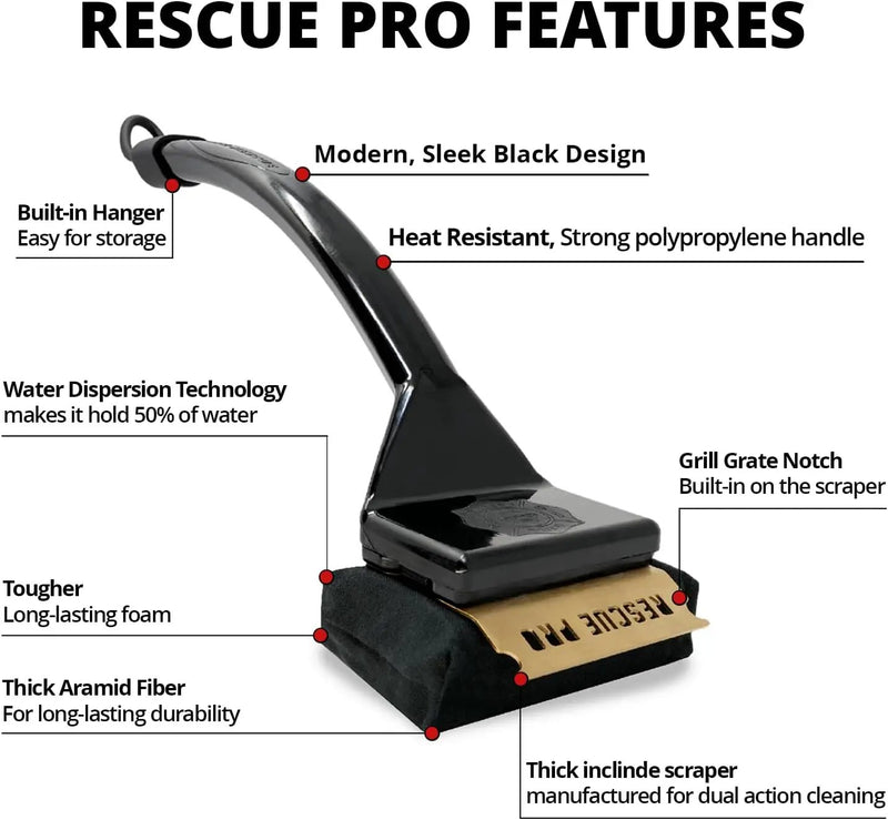 Grill Rescue BBQ Replaceable Scraper Cleaning Head, [Rescue-Upgraded], Bristle Free, Durable and Unique Scraper Tools for Cast Iron or Stainless-Steel Grates, Barbecue Cleaner (Rescue Pro) by GreenHaven Gardens