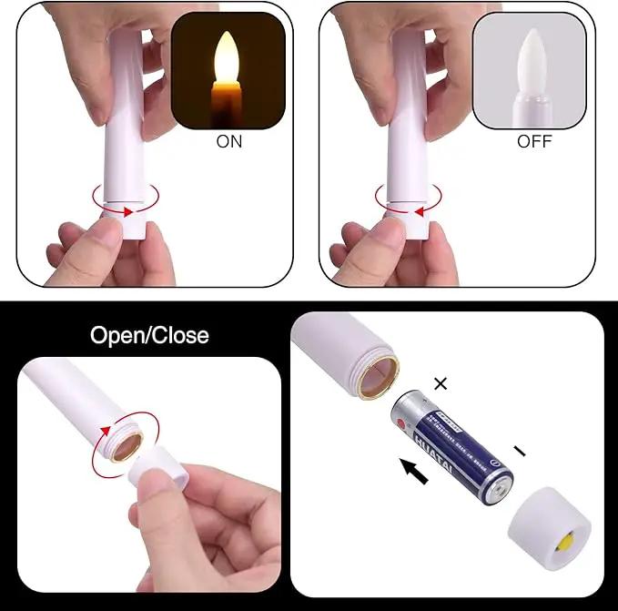 JOSU Taper Battery Operated Candles: 8PCS Flickering Flameless Candles with Timer - 3D Wick Fake Window Candle Outdoor +8 Gold Candlesticks, for Home Decor & Festival Celebration