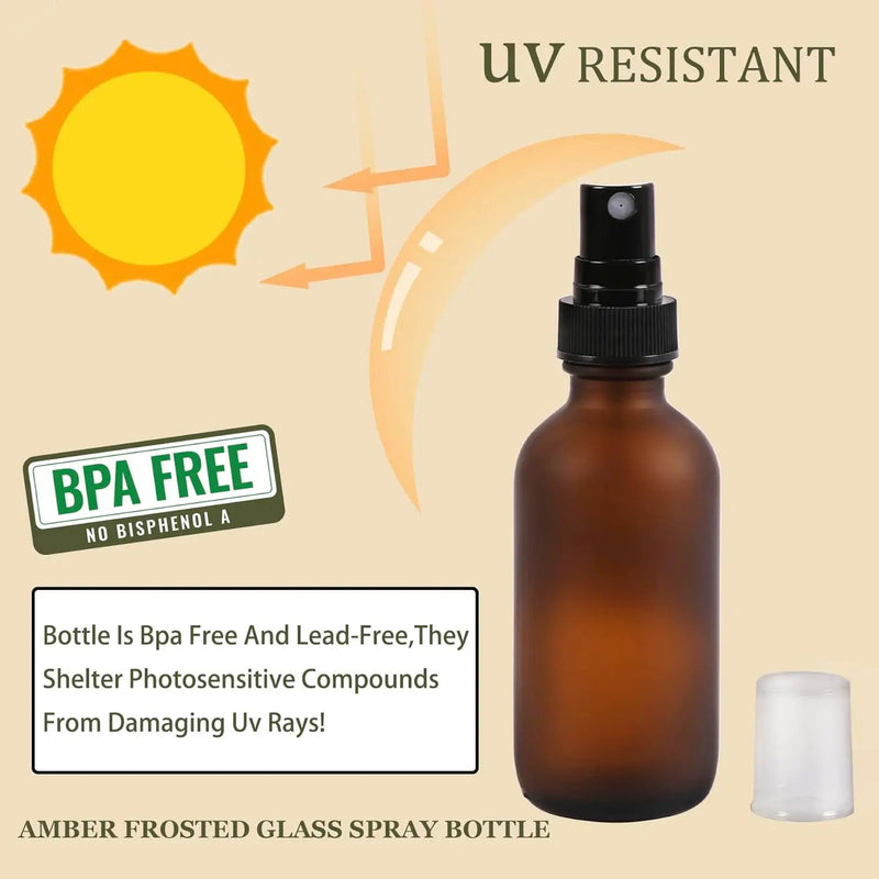 Amber Glass Small Spray Bottles 2 oz 24 Packs,Fine Mist Sprayer Pretty Finish,Refillable Containers mini spray bottles for Cleaning Solutions and Skin Care (Amber Frosted 24Pack) by GreenHaven Gardens