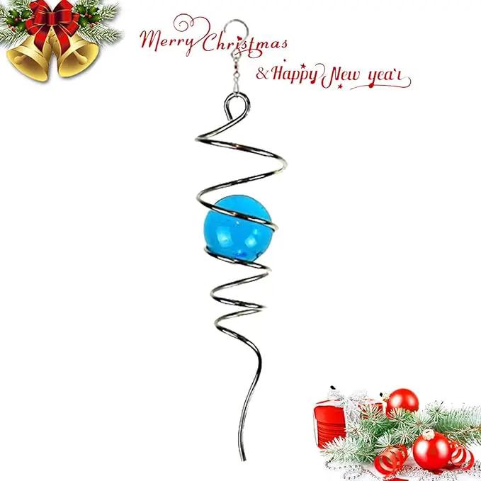 FONMY Gazing Ball Spiral Tail -Decorative Wind Spinner 11" inch Tail and 2" inch Glass Orb. Indoor Outdoor Garden Decoration Silver Blue -13 inch Height by GreenHaven Gardens