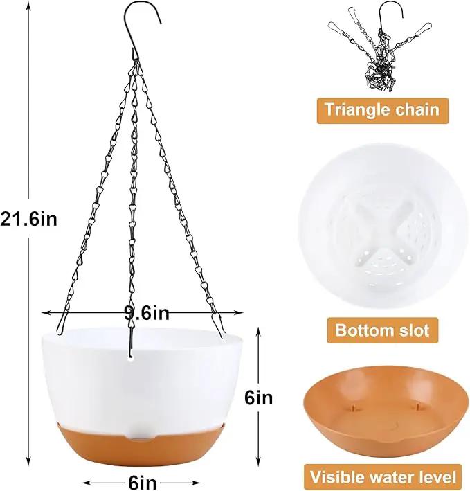 10 inch Hanging Planters Self Watering Pots for Indoor Plants, 3 Pack Plastic Hanging Basket with Removable Tray for Home Garden Porch Balcony Patio Decor (White) by GreenHaven Gardens
