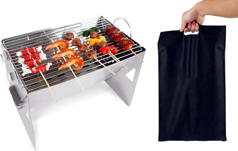 Travel-Ready BBQ Grill with Carry Bag,16.92-inch,Portable Compact Foldable Camping Grill,Easily disassembles for storage in a carrying bag,Stainless Steel Charcoal Grill, Outdoor barbecue fire pit by GreenHaven Gardens