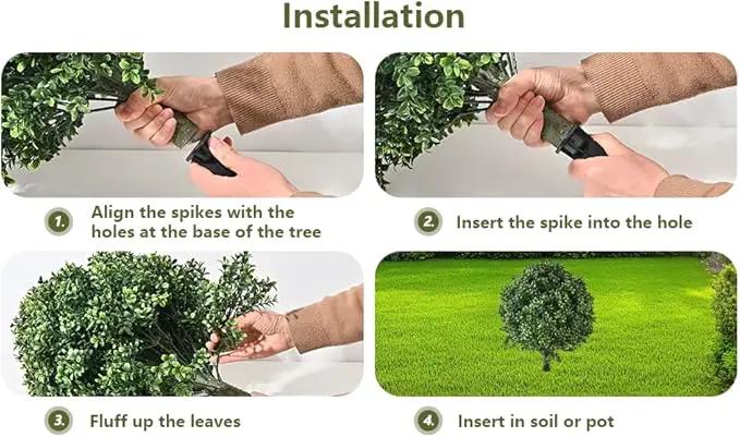 28" Artificial Boxwood Topiary Ball Trees with Ground Spike for Outdoor,Set of 2 UV Resistant Artificial Shrub Bushes,Artificial Plants,Fake Boxwood Plants for Indoor, Garden, Yard,Patio Décor by GreenHaven Gardens