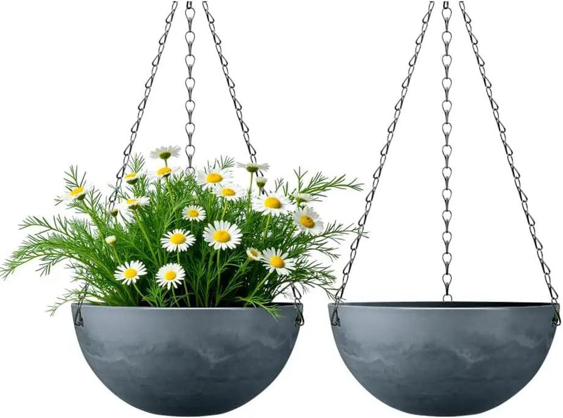 Marble Pattern 10 Inch Hanging Planter for Indoor Outdoor Plants, 2 Pack Hanging Planter Basket for Garden Home Decor Use (Gray) by GreenHaven Gardens