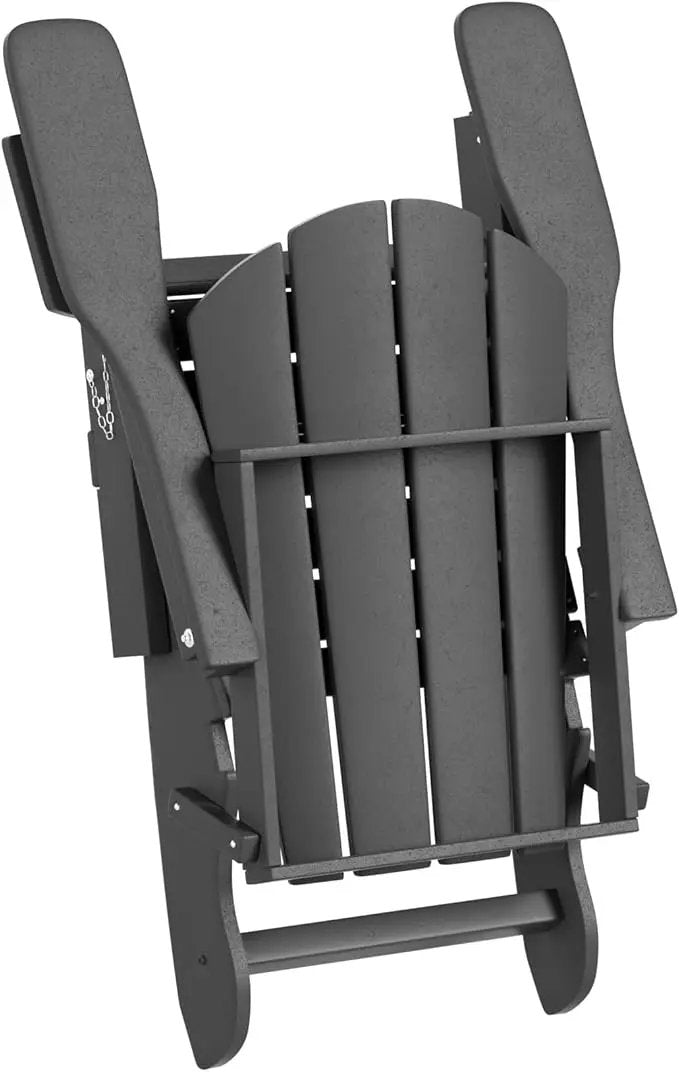 WO Home Furniture Adirondack Chair Table Set of 2 PCS Outdoor Folding Chair w Side Table Weather/UV Resistant for Lawn, Garden, Bon Fire, Balcony (Grey) by GreenHaven Gardens