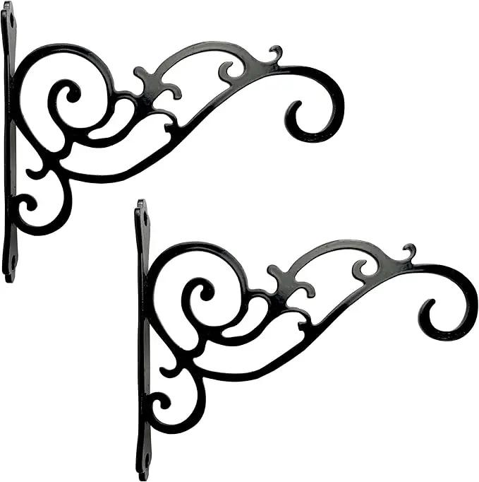 N+A Sunshine Iron Metal Hanging Planter Bracket, 2 Pack Wall Hooks for Hanging Birds Feeders, Latern, Wind Chimes, Coat, Decorative Indoor Outdoor (Black) by GreenHaven Gardens