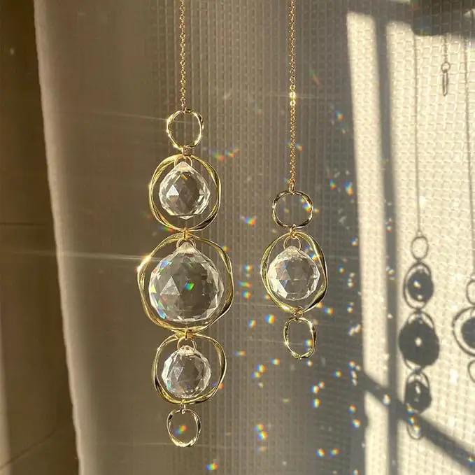 2 Pcs Crystal Suncatcher Wind Chimes for Outside,Crystal Suncatcher Prisms Hanging Outdoor Wind Chimes,Sun Catcher Hanging Crystals for Windows,Suncatchers Wind Chime Garden Decor Wedding Decoration by GreenHaven Gardens