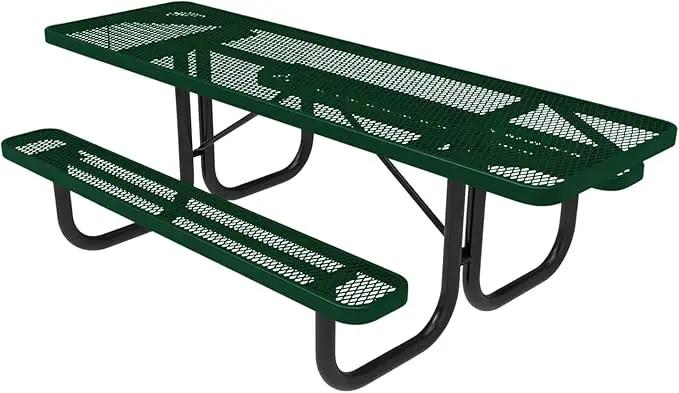 Coated Outdoor Furniture Heavy-Duty Portable ADA-Compliant Outdoor Picnic Table, Expanded Metal Patio Dining Furniture Made in America (8ft Rectangular, Both-Side Handicap, Green) by GreenHaven Gardens