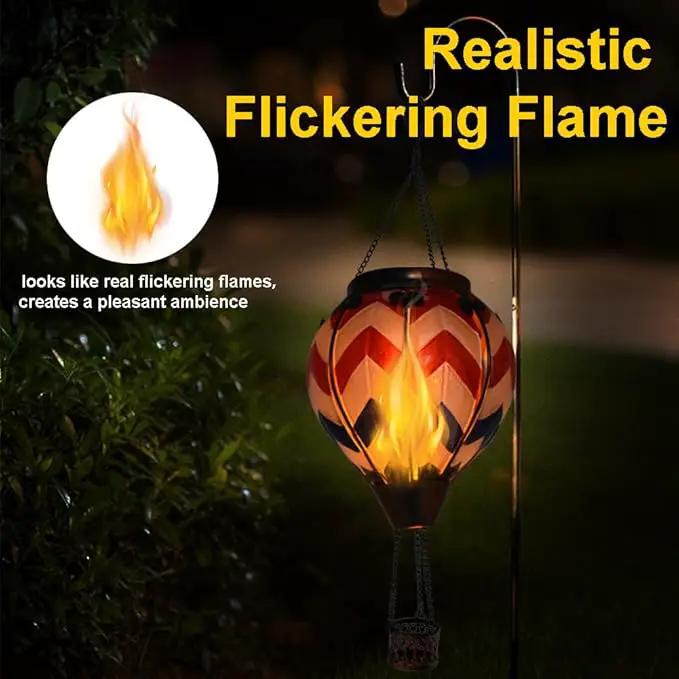 Hot Air Balloon Solar Lantern with Flickering Flame, Glass Hanging Garden Lights Outdoor Waterproof for Tree Yard Patio Mother's Day Gift, 18" H Wavy-Blue Red White by GreenHaven Gardens