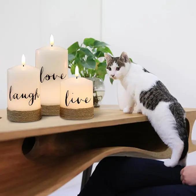 Battery Operated Flameless Flickering Candles with Remote Timer, LED Real Wax Pillar Candlesticks with Realistic 3D Wick, Set of 3 Live Laugh Love Home Decor(D3xH4 5" 6") by GreenHaven Gardens