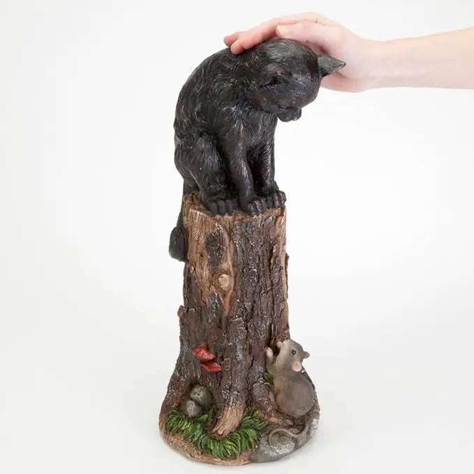 Bits and Pieces - Cat & Mouse Garden Statue- Outdoor Kitten on a Stump Sculpture - 17" Polyresin Home Décor Weather Resistant Lawn Ornament by GreenHaven Gardens