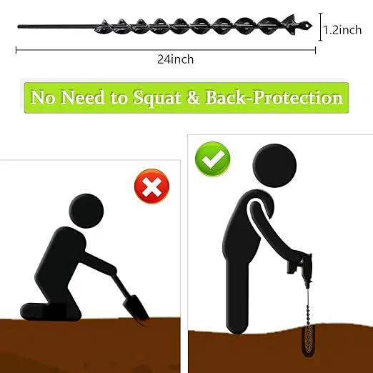 TCBWFY 24 Inch Auger Drill Bit for Planting - 1.2"x24" Long Handle Easy Planter Garden Auger - Bulb & Bedding Plant Augers - Post Hole Digger for 3/8”Hex Drive Drill by GreenHaven Gardens