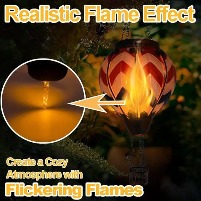 2PCS Solar Hot Air Balloon Lanterns with Flame with Shepherd's Hooks, Glass Hanging Flickering Lights Outdoor Waterproof for Garden Tree Yard Patio Mother's Day Gift, 18" H Wavy by GreenHaven Gardens