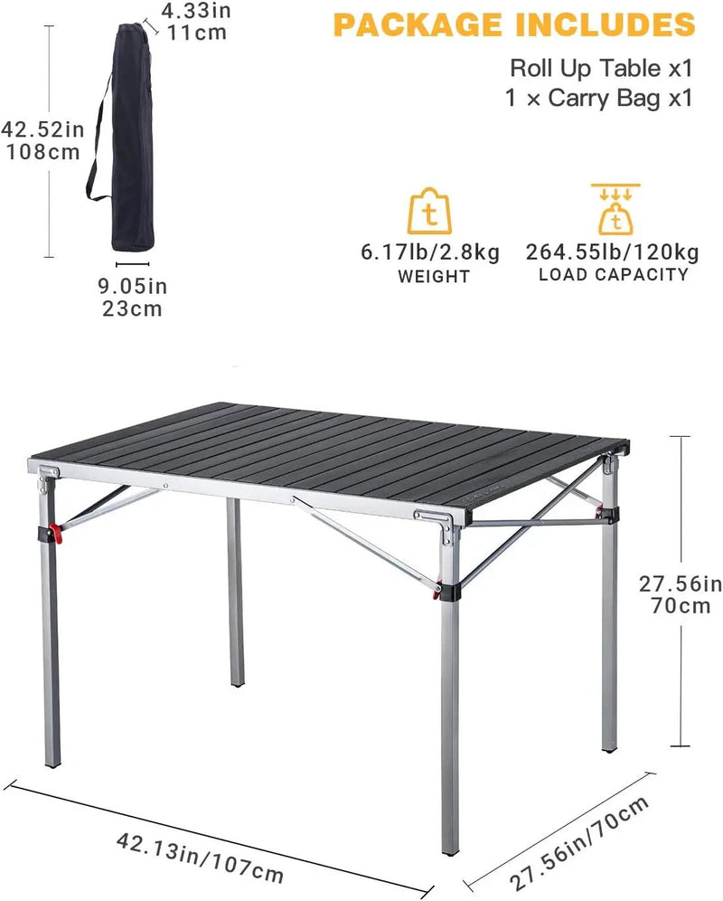 KingCamp Lightweight Compact Folding Camping Table,Stable Aluminum Alloy Folding Roll up Table for 4-6 Person for Picnic, Camping, Barbecue and Party,Portable Multifunctional Table with Carry Bag by GreenHaven Gardens