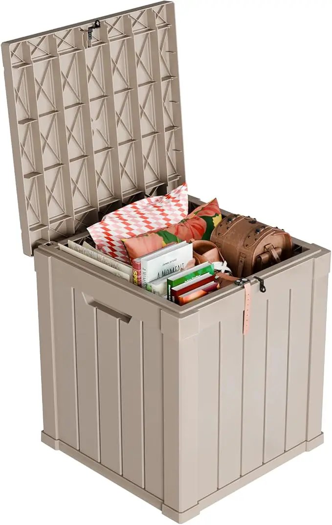 50 Gallon Outdoor Storage Box – Waterproof Deck Box for Garden & Patio,Light Brown by GreenHaven Gardens