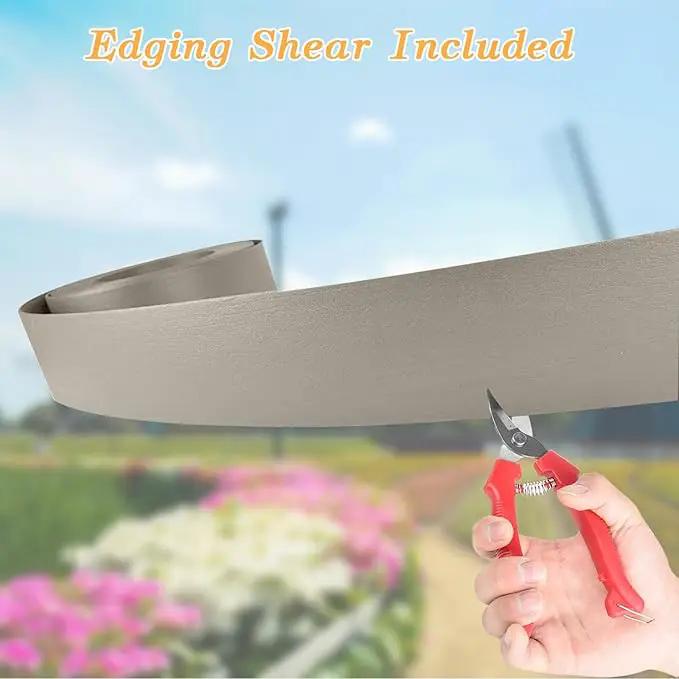 Landscape Edging Kit, Include 4 Inch High 40 Feet Length Terrace Board, 20 Durable Spikes, Edging Pruning Shear, Rubber Mallet Hammer, Gray by GreenHaven Gardens