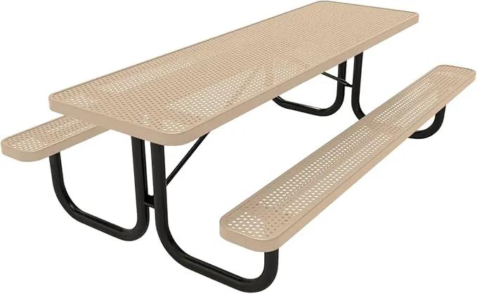 Coated Outdoor Furniture Heavy-Duty Portable Outdoor Picnic Table, Thermoplastic Coated Punched Steel Commercial-Grade Patio Dining Furniture Made in America (8ft Rectangular, Tan) by GreenHaven Gardens