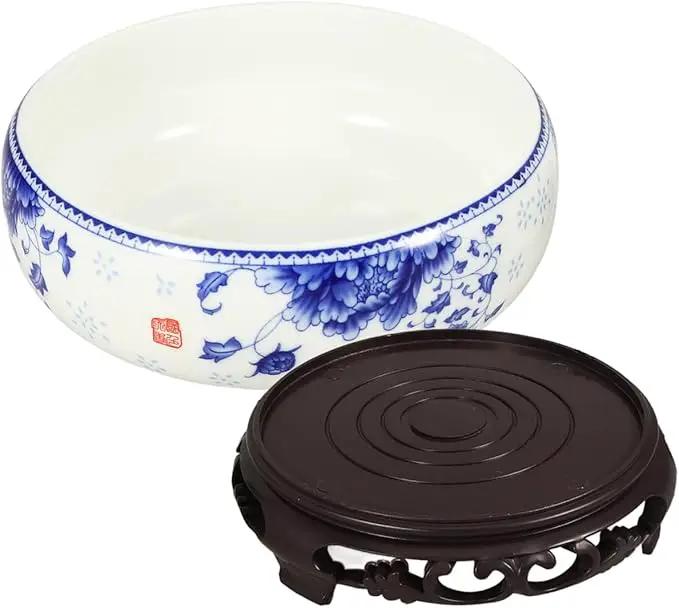 Ceramic Chinese Pot White Water Lily Bowl Ceramic Plant Pot Hydroponic for Garden Home Office-8Inch by GreenHaven Gardens
