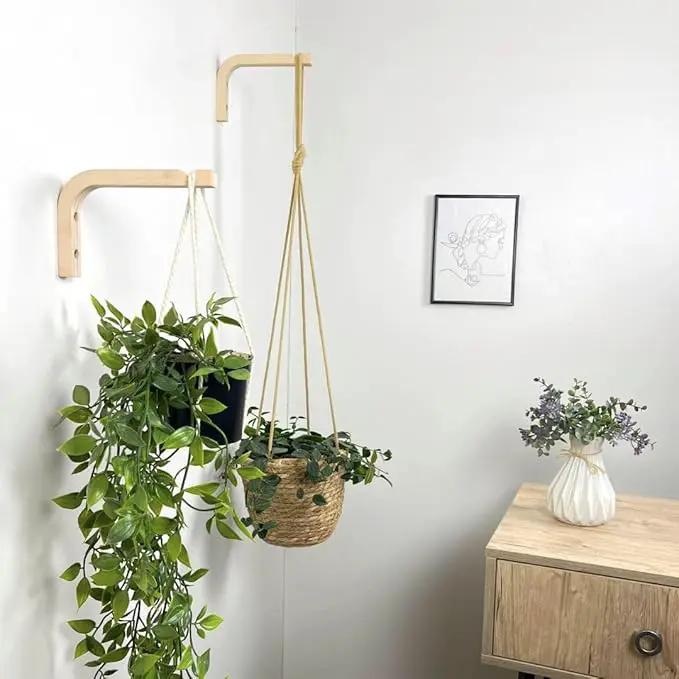 2-Piece Set of Plant Hooks for Wall 6 inch - Mounted Wooden Plant Hook - Indoor and Outdoor Bracket Plant Hanger for Planters, Lanterns, Bird Feeders, Patio Decorations (Natural) by GreenHaven Gardens