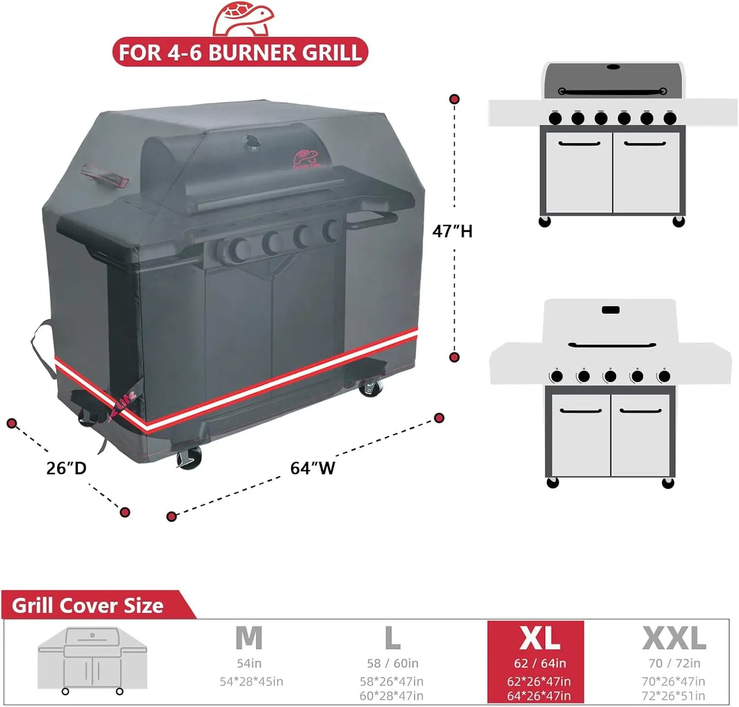 BBQ Grill Cover, 64 Inch Heavy Duty Waterproof 4-6 Burner Barbecue Gas Grill Covers for Weber Genesis Char-Broil Deluxe Royal Gourmet GA Series, Black by GreenHaven Gardens