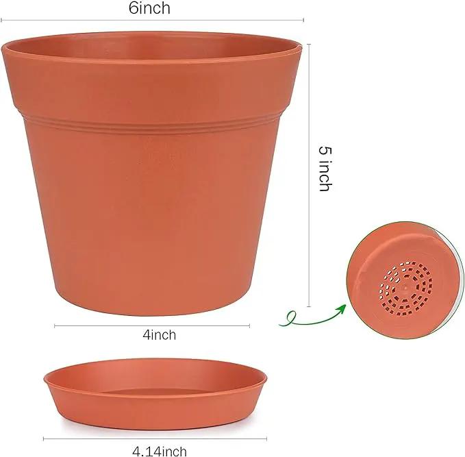 Homenote Pots for Plants, 15 Pack 6 Inch Plastic Planters with Multiple Drainage Holes and Tray - Plant Pots for All Home Garden Flowers Succulents (Terra Cotta) by GreenHaven Gardens
