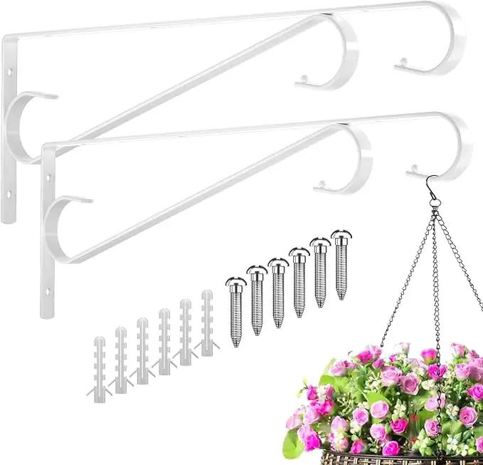 Plant Hangers Outdoor (2 Pack-15.5 Inch White) Plant Hooks Heavy Duty Iron Plant Hanger Hook for Wall, Hanging Plant Bracket for Planters, Bird Feeders, Lanterns, Wind Chimes, Outdoor by GreenHaven Gardens