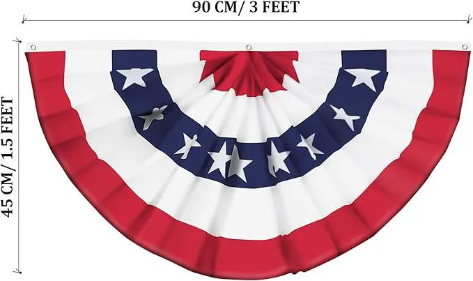 USA Pleated Fan Flag American US Bunting Flag Patriotic Half Fan Banner Flag with Canvas Header and Brass Grommets for 4th of July Memorial Day Indoor Outdoor Decoration (9, 1.5x3 Feet) by GreenHaven Gardens