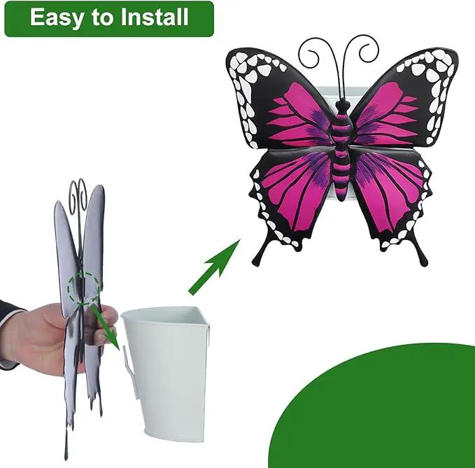 BAYN Set of 3 Butterfly Wall Hanging Planter Decor Art, Metal Wall Mounted Planters Garden Yard Decorative Flower Pot Indoor Outdoor Wall Planter Succulent Plant Container by GreenHaven Gardens