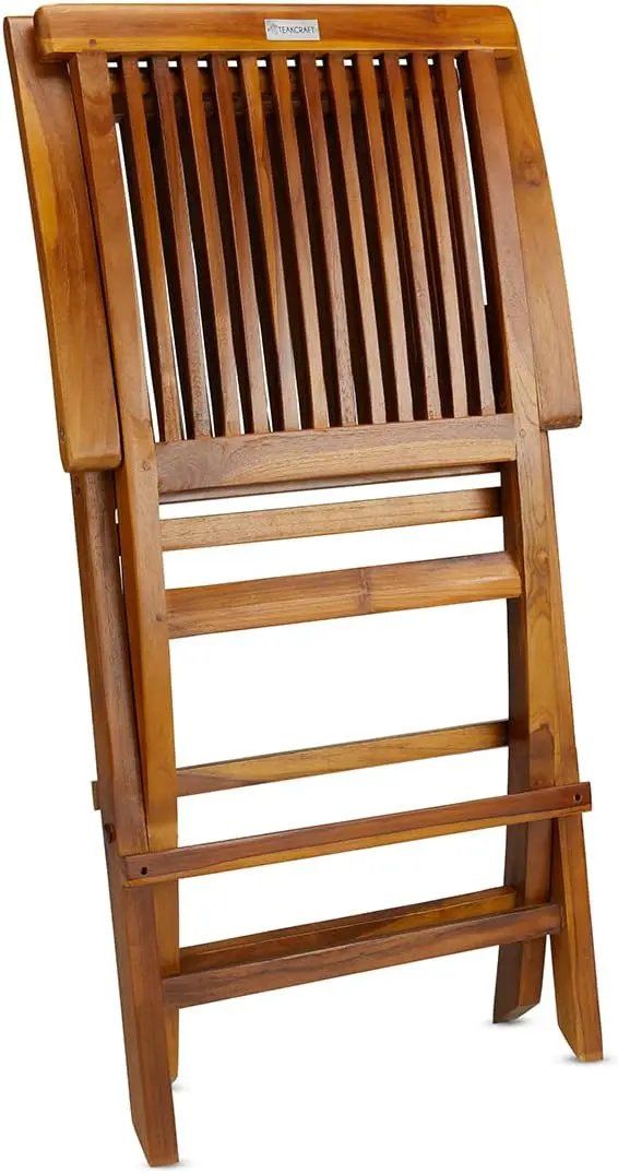 TeakCraft Teak Folding Arm Chair - 2 Piece Foldable Chairs Set - Fully Assembled - Solid Wooden Outdoor, Indoor- Wood Dining Room, Kitchen, Patio, Bistro Chairs, The Mille by GreenHaven Gardens
