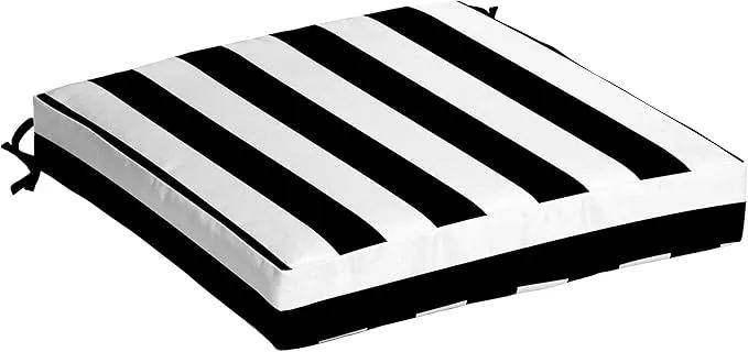 Arden Seat Cushion, 21 x 21, Rain-Proof, Fade Resistant, Cushion for Patio Dining, Adirondack, and Outdoor Chairs Black Cabana Stripe by GreenHaven Gardens