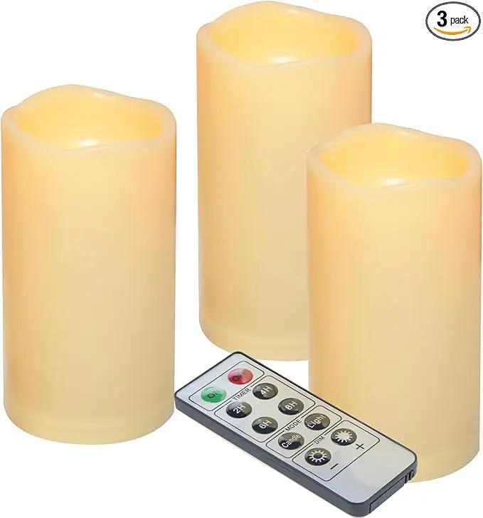 iZAN 3-Pack Outdoor Flameless LED Battery Operated Candles with Remote Waterproof Flickering Electric Pillar Candles for Halloween Chirstmas Home Wedding Party Festival Décor Long Battery Life 3”x6” by GreenHaven Gardens