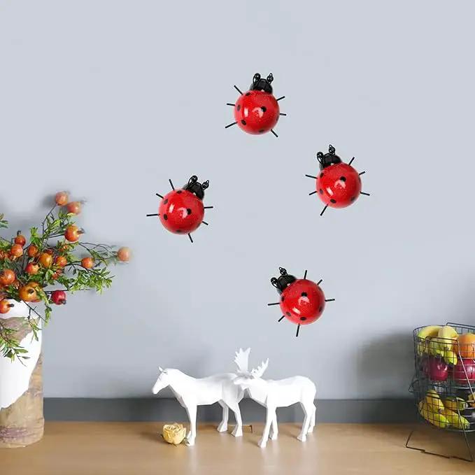 Metal Garden Decor for Outside Cute Ladybugs Yard Art Lawn Ornaments Wall Sculptures & Statues Outdoor Fence Decorations for Patio - Set of 4 by GreenHaven Gardens