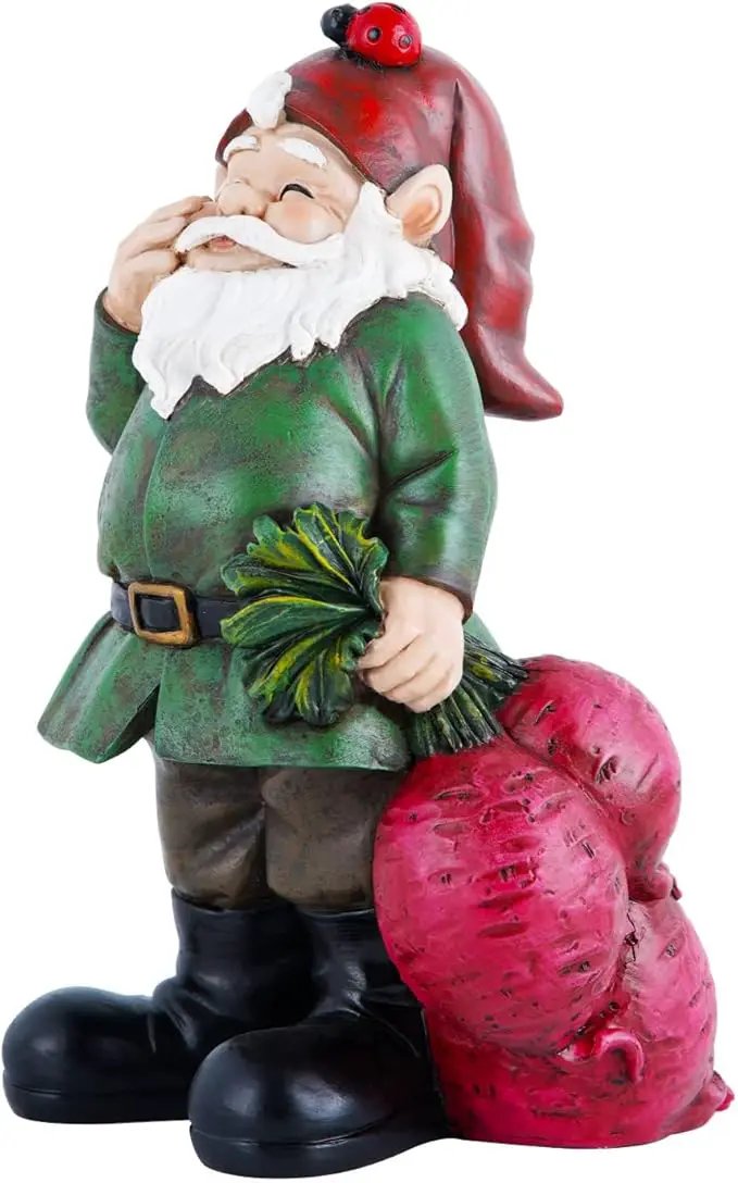 Topadorn Gnomes Figurine Resin Sculpture Garden Gnome Drag a Brunch of Radishes Statue with a Ladybug for Outdoor Garden Decor, Radish Harvest 10 Inch by GreenHaven Gardens