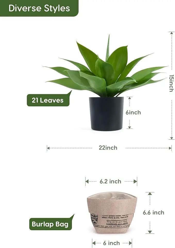 Velener Fake Agave with Burlap Bag, Artificial Plant Outdoor Agave - Fake Plants for Indoor and Outdoor Decor(16 Inch) by GreenHaven Gardens