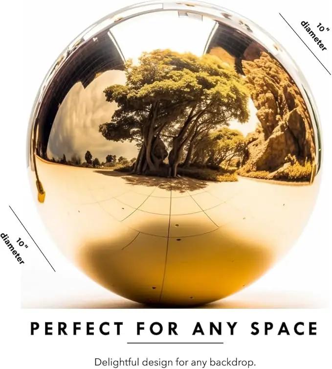 10 Inch Stainless Steel Gazing Globe,v2croft Hollow Ball Mirrored Surface Polished Shiny Sphere,Garden Stainless Steel Gazing Ball for Outdoor Lawn Pond Yard Ornament(Gold) by GreenHaven Gardens