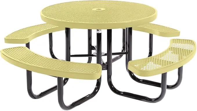 Coated Outdoor Furniture Heavy-Duty Portable Outdoor Picnic Table with Umbrella Hole, Expanded Metal Commercial-Grade Patio Dining Furniture Made in America (46" Round Top, Textured Sandstone) by GreenHaven Gardens