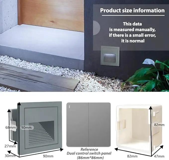 4Pack 3W LED Recessed Wall Light, 85-230V Step Lights Cool White 6000K, IP65 Waterproof Stair Light Staircase Light lamp, Inside Outside Garden Balcony Corridor, Aluminum, 120V Grey by GreenHaven Gardens