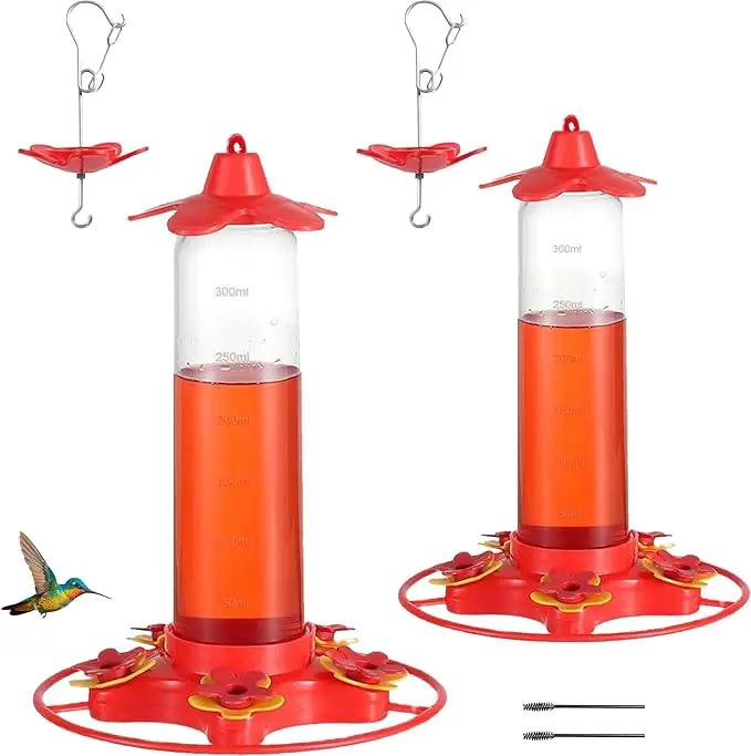 Hummingbird Feeders for Outdoors Hanging (2 Pack) 5 Feeding Ports 320 ml Plastic Hummingbird Feeder, Bee-Proof Leak-Proof No Drip, Easy to Clean with Cleaning Brush by GreenHaven Gardens