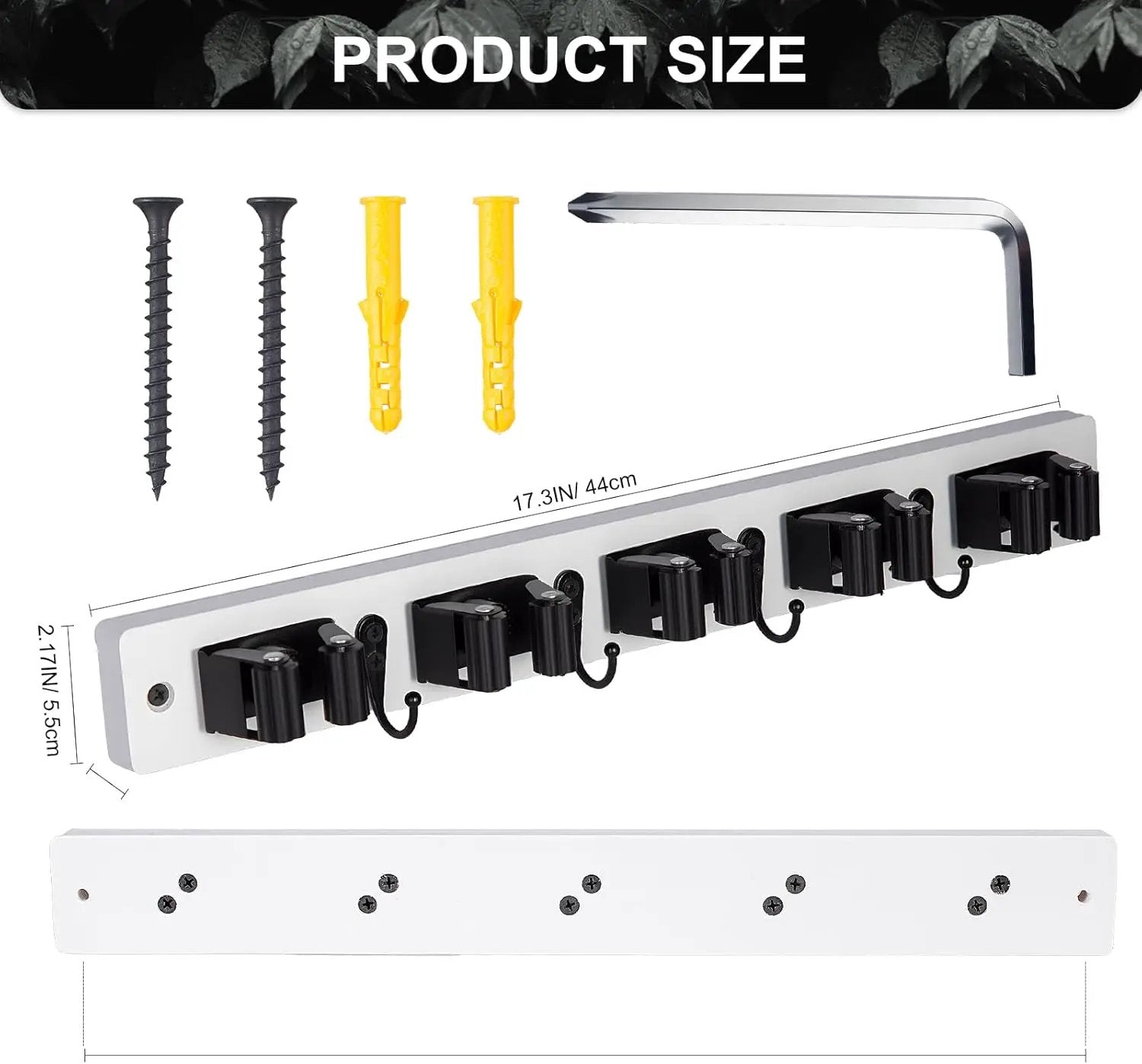 Broom Holder Wall Mount With 5 Slots & 4 Hooks，Rustic Wood Broom & Mop Hanger，Wall Mounted Garden & Garage Tool Storage Organizer Rack for Closet Laundry Room or Kitchen Wall Decor White by GreenHaven Gardens