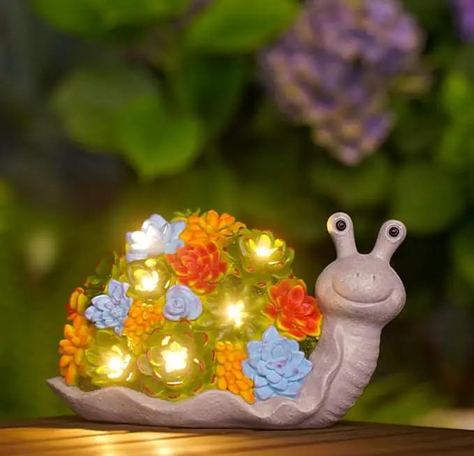 Nacome Snail Statues with Succulent for Garden Decor: Solar Outdoor Clearance Outside Yard Art Porch Patio Balcony Front Lawn Ornaments –Birthday Gifts for Mom Grandma Women by GreenHaven Gardens