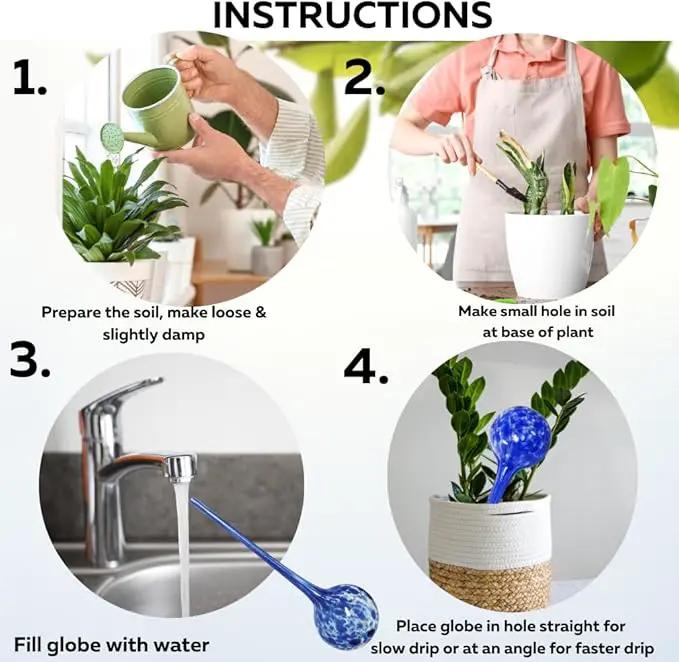 Evelots Plant Watering Globes/Bulbs (2 Pack) - Extra Long 14 Inches - Great for Big Plants - Hand Blown Glass - Automatic Water Irrigation System - Use Indoor/Outdoor - Leave Your Home Worry Free by GreenHaven Gardens