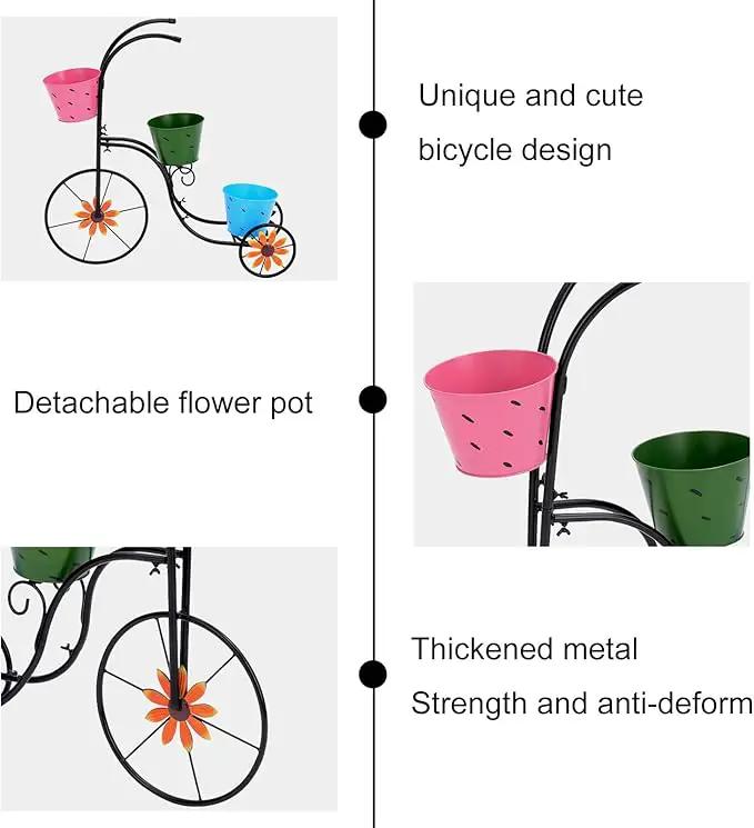 LEWIS&WAYNE Metal Tricycle Planter, 3 Tier Floral Flower Plant Stand Holder Hand Painted Outdoor Garden Patio Decor by GreenHaven Gardens
