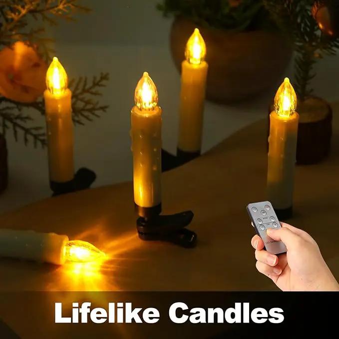 LED Christmas Candles, Flickering Clip on Candles for Christmas Tree, Battery Operated with Remote Timer, Warm White Light, Flameless Taper Candles for Home Christmas Decor, Set of 30 by GreenHaven Gardens
