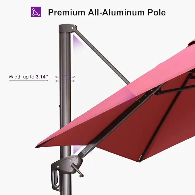 PURPLE LEAF 9' X 11.5' Rectangle Cantilever Umbrella Patio Umbrella Outdoor Aluminum Offset Hanging Umbrella with 360-degree Rotation for Pool Garden Backyard Deck, Terra by GreenHaven Gardens