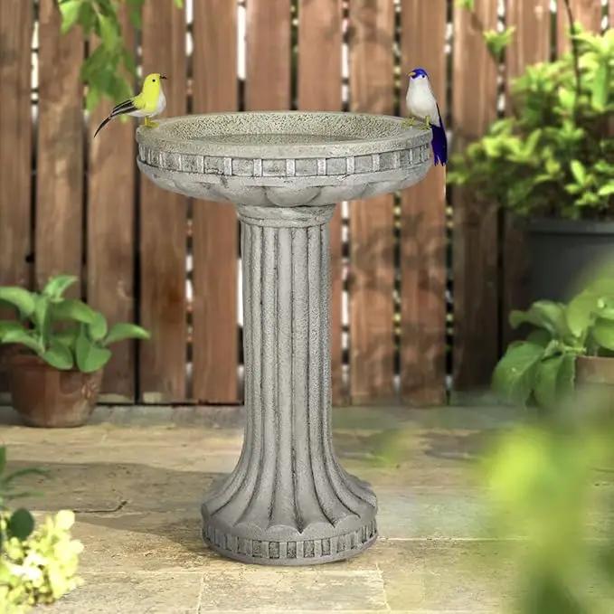 24 Inch Height Outdoor Bird Bath - Fibre Reinforced Concrete Large Bird Bath Stylish with Modern Pedestal for Garden, Patio, Backyard, Lawn - 16”W X 24”H Contemporary Birdbaths & Supports by GreenHaven Gardens