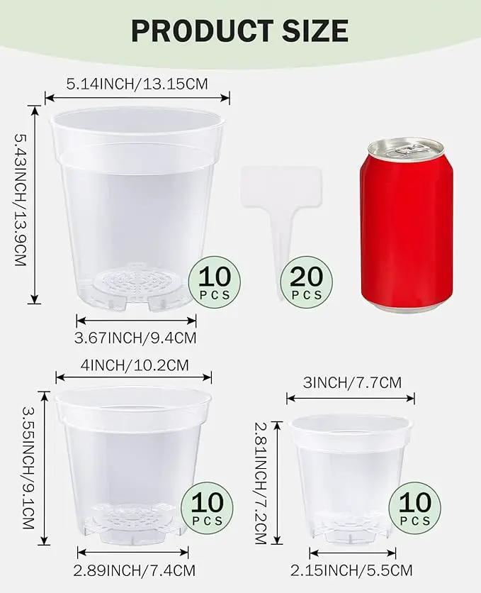 homenote Clear Nursery Pots for Plants,4 Inch Plant Pot for Planting Plastic Seedling with Drainage Holes Seed Starter Flower High Transparency 20 Labels Exclusive Material Excellent Hardness(30 Pack) by GreenHaven Gardens